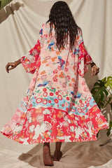 Boho Robe, Kimono Robe, Irma Peony Pigeon in Red - Wild Rose Boho