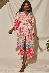 Boho Robe, Kimono Robe, Irma Peony Pigeon in Red - Wild Rose Boho