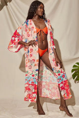 Boho Robe, Kimono Robe, Irma Peony Pigeon in Red - Wild Rose Boho