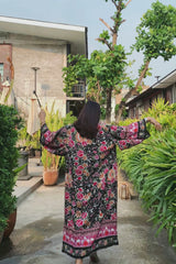Bohemian Robe – “Rosa Pink Black Midnight” Kimono Cover-Up for Beach or Lounge