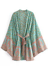 Boho Robe, Kimono Robe, Wild Floral in Mint Green - Wild Rose Boho