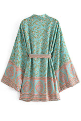 Boho Robe, Kimono Robe, Wild Floral in Mint Green - Wild Rose Boho