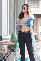 Boho Kimono Robe – “Mariana in Blue” Beach Cover-Up for Women