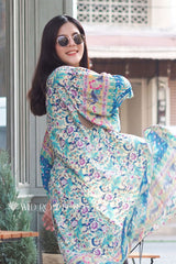 Boho Kimono Robe – “Mariana in Blue” Beach Cover-Up for Women