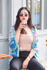 Boho Robe, Short Kimono Robe, Elliana Blue Peyton - Wild Rose Boho