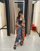 Boho Robe, Kimono Robe, Beach Cover up, Red Harajku