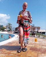 Boho Robe, Kimono Robe, Beach Cover up, Red Harajku