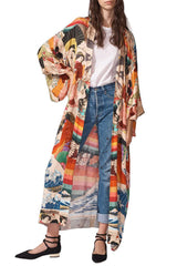 Boho Robe, Kimono Robe, Beach Cover up, Red Harajku