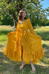 Maxi Dress, Boho Vintage Pleated Dress, Josephine Gown in Purple, Pink Brown and Yellow