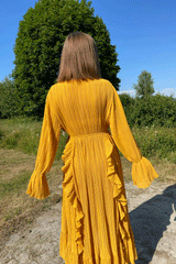 Maxi Dress, Boho Vintage Pleated Dress, Josephine Gown in Purple, Pink Brown and Yellow