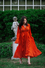 Maxi Dress, Boho Vintage Pleated Dress, Josephine Gown in Blue, Yellow, Orange and Pink