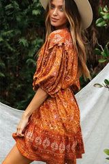 Mini Dress, Boho Dress, Sundress, Wild Floral in Indian Spice - Wild Rose Boho