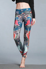 Boho Yoga Legging, Printed Tight, Red Wild Peacock - Wild Rose Boho