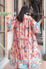 Boho Robe, Kimono Robe, Red Plum Blossom Seagul - Wild Rose Boho