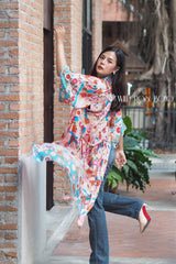 Boho Robe, Kimono Robe, Red Plum Blossom Seagul - Wild Rose Boho