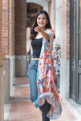 Boho Robe, Kimono Robe, Red Plum Blossom Seagul - Wild Rose Boho