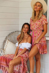 Mini Dress, Boho Dress, Sundress, Tunic Dress, Indian Flower in Pink and Black - Wild Rose Boho