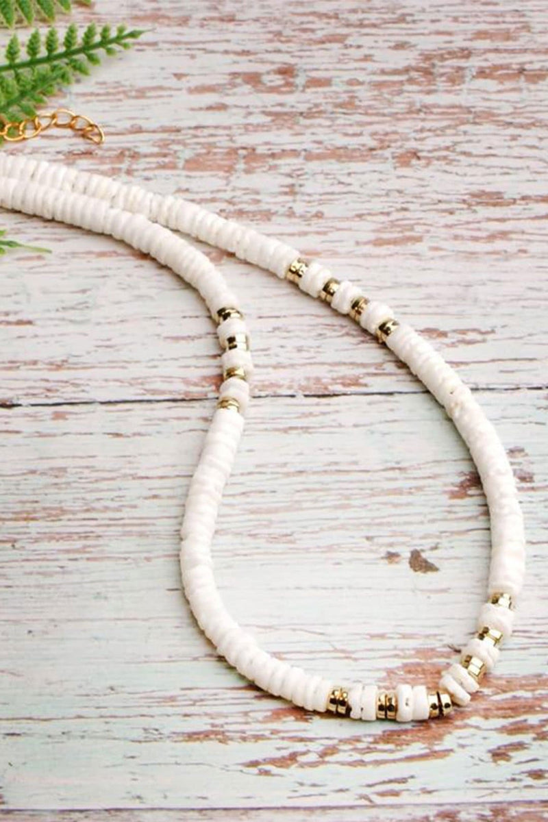Boho Necklace, Natural Shell Cowrie in White - Wild Rose Boho