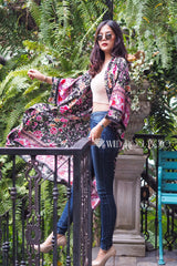 Boho Robe, Kimono Robe, Pink Night Blooming - Wild Rose Boho