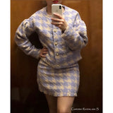 Autumn Winter 2 Piece Set, Matching Wool Plaid Jacket and Mini Skirt, Vintage Winter in Blue-White - Wild Rose Boho