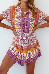 Boho Jumpsuit, Romper, Playsuit, Pink Little Flower - Wild Rose Boho