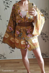Boho Robe, Kimono Robe, Yellow Flower - Wild Rose Boho