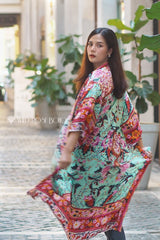Boho Robe – “Kelly Red” Wild Flower Kimono Cover-Up for Beach or Lounge