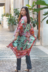 Boho Robe – “Kelly Red” Wild Flower Kimono Cover-Up for Beach or Lounge