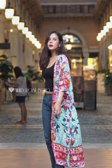 Boho Robe, Kimono Robe, Peony Green Red - Wild Rose Boho