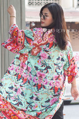 Boho Robe, Kimono Robe, Peony Green Red - Wild Rose Boho