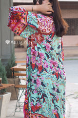 Boho Robe, Kimono Robe, Peony Green Red - Wild Rose Boho