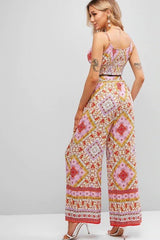 Boho 2 Piece Set, Matching Crop Top and Palazzo Pant, Wild Boho Square Pink - Wild Rose Boho