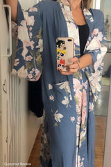 Boho Robe, Kimono Robe, Love in the Mist in Navy - Wild Rose Boho