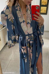 Boho Robe, Kimono Robe, Love in the Mist in Navy - Wild Rose Boho