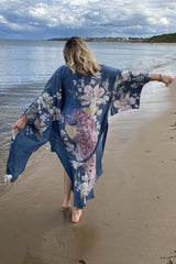 Boho Robe, Kimono Robe, Love in the Mist in Navy - Wild Rose Boho