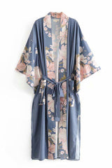 Boho Robe, Kimono Robe, Love in the Mist in Navy - Wild Rose Boho