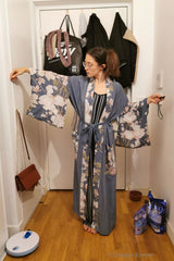 Boho Robe, Kimono Robe, Love in the Mist in Navy - Wild Rose Boho