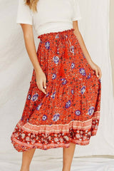 Boho Skirt, Midi Skirt, Wild Flower in Red and Navy - Wild Rose Boho