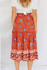 Boho Skirt, Midi Skirt, Wild Flower in Red and Navy - Wild Rose Boho