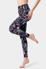 Yoga Legging, Yoga Pants, Boho Legging, Tight with Pocket Forrest in Black Red Flower