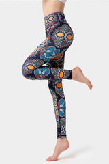 Yoga Legging, Yoga Pants, Boho Legging, Tight with Pocket Forrest in Blue Gold Flower
