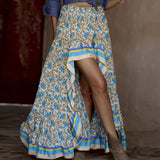 Boho Skirt, Asymmetric Maxi Skirt, Indian Blue Floral - Wild Rose Boho
