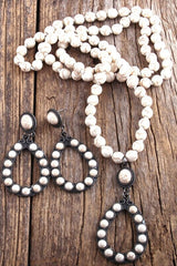 Boho Necklace, Jewelry Set, RH Turquoise White Blue Natural Stone - Wild Rose Boho