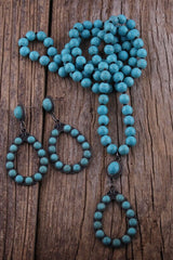 Boho Necklace, Jewelry Set, RH Turquoise White Blue Natural Stone - Wild Rose Boho