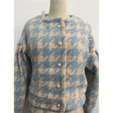 Autumn Winter 2 Piece Set, Matching Wool Plaid Jacket and Mini Skirt, Vintage Winter in Blue-White - Wild Rose Boho