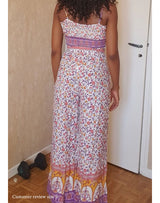 Boho 2 Piece Set, Matching Crop Top and Pant, Pink Little Flower - Wild Rose Boho