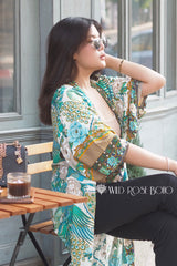 Boho Robe, Kimono Robe, Green Flamingo - Wild Rose Boho