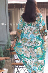 Boho Robe, Kimono Robe, Green Flamingo - Wild Rose Boho
