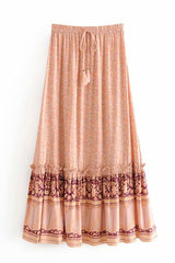 Boho Skirt, Maxi Skirt, Pink Melon Pink Peacock - Wild Rose Boho