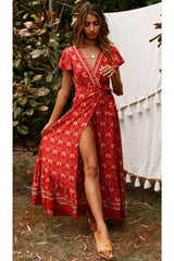 Maxi Dress, Sundress, Wrap Dress, Red Ruby - Wild Rose Boho